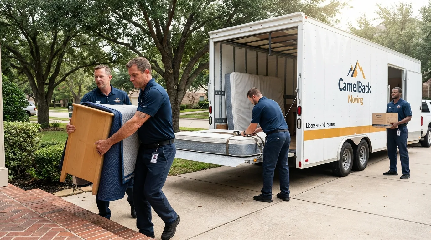 Crew loading residential truck for cross-state move from Van Buren, AR