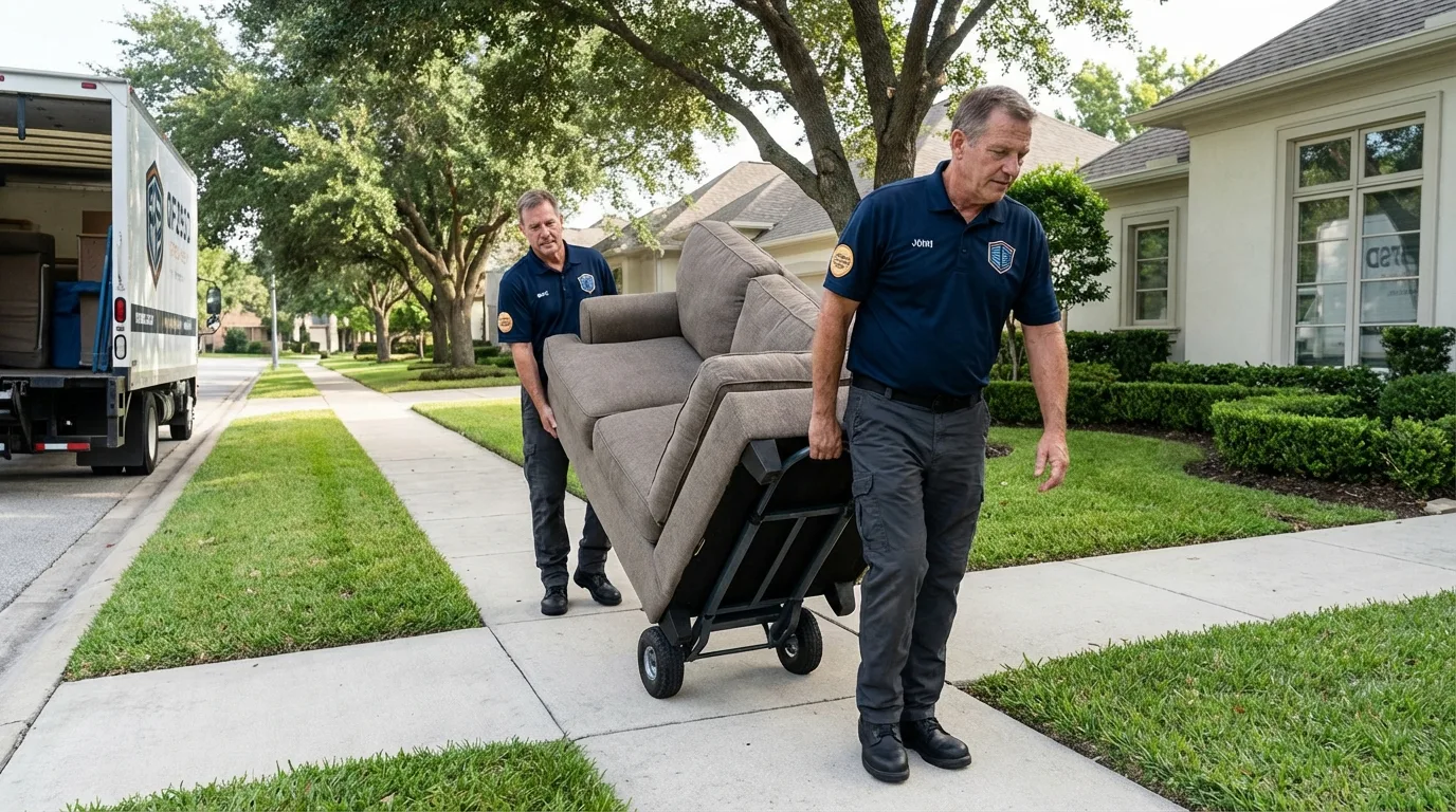 Local residential moving crew loading furniture in Van Buren, AR